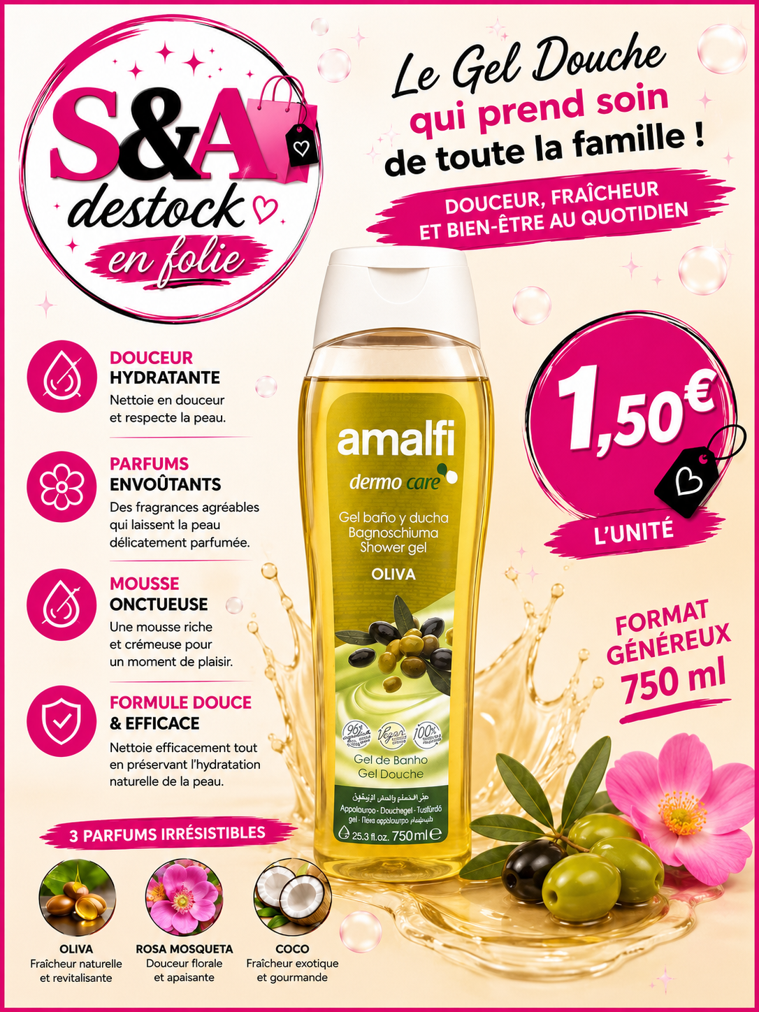 Gel douche et shampooing Olivia 750ml